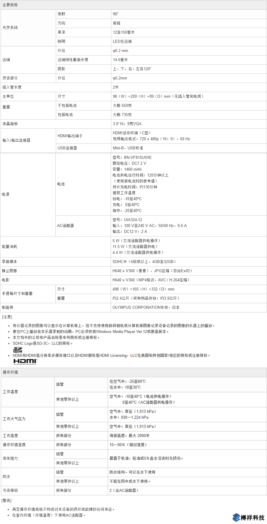 奧林巴斯系列C視頻工業(yè)內窺鏡產(chǎn)品規(guī)格