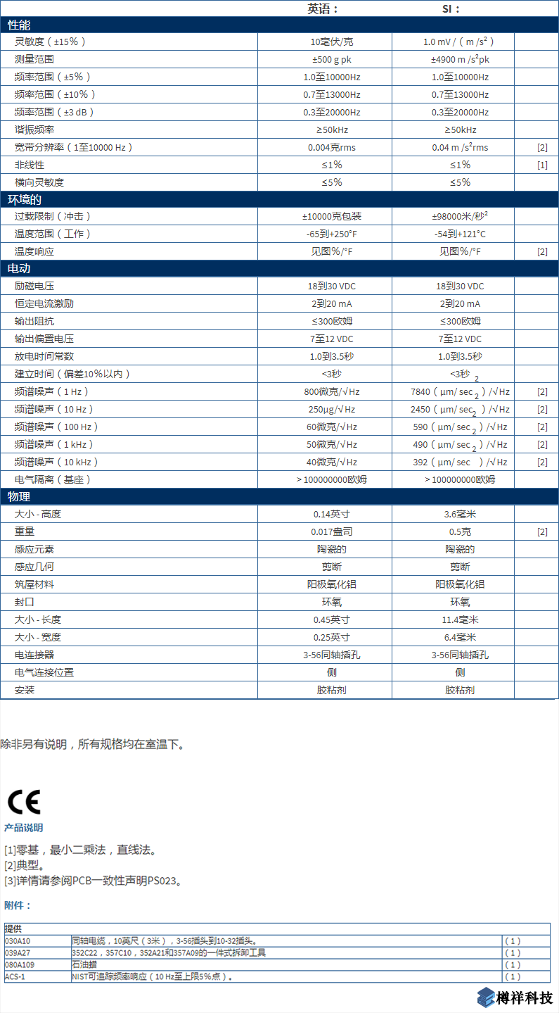 美***進口PCB三軸加速度振動傳感器型號：352C22產(chǎn)品詳細參數(shù)